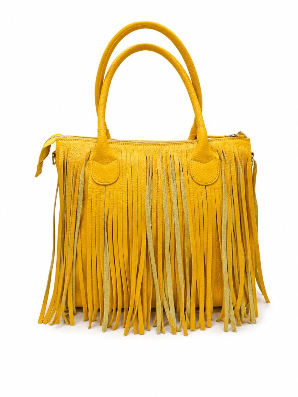 Alberta di Canio Yellow Leather Fringe Tote Bag Made in Italy Boho Handbag - Picture 4 of 7